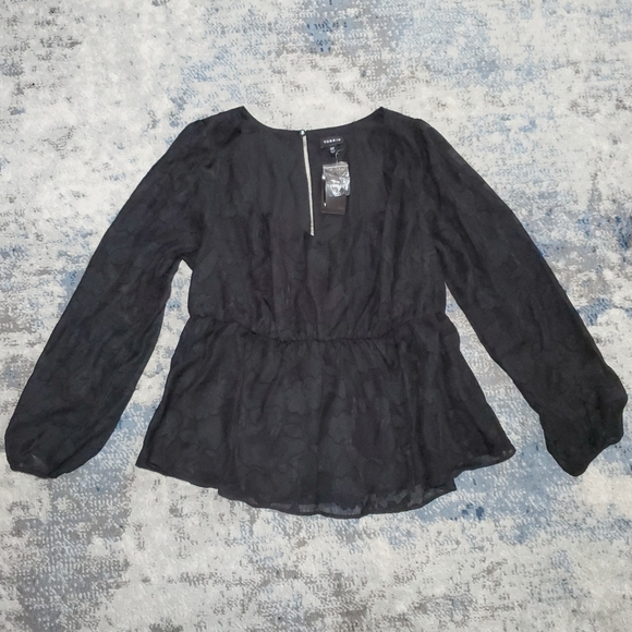 Torrid Peplum Chiffon Black Floral Print Puff Sleeve Blouse Size M/L(10) - Picture 1 of 10